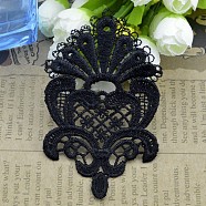 Lace Embroidery Sewing Fiber, DIY Garment Accessories, Fleur De Lis, Black, 10.5~11x6cm(DIY-L011-05B)