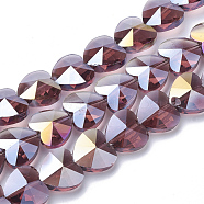 Electroplate Glass Beads, AB Color Plated, Faceted, Heart, Old Rose, 14x14x8.5mm, Hole: 1mm(EGLA-Q091-14mm-A04)