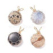 Natural Gemstone Pendants, with Real 18K Gold Plated Copper Wire Wrapped, Half Round, 30~32x21x7~8mm, Hole: 6x4mm(PALLOY-JF01420)