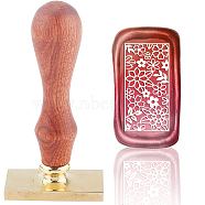 Wax Seal Stamp Set, Sealing Wax Stamp Solid Brass Head,  Wood Handle Retro Brass Stamp Kit Removable, for Envelopes Invitations, Gift Card, Rectangle, Flower Pattern, 9x4.5x2.3cm(AJEW-WH0214-122)