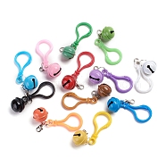 Plastic Keychain, with Plastic Clips Lobster Claw Hooks, Platinum Plated Zinc Alloy Clasps and Iron Bell, Mixed Color, 82mm(X-KEYC-G047-A)