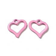 Spray Painted 201 Stainless Steel Charms, Heart Charm, Pearl Pink, 11.5x11x1.5mm, Hole: 1.6mm(STAS-G304-14D)