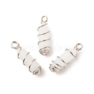Natural White Jade Double Terminal Pointed Pendants, with Platinum Tone Copper Wire Wrapped, Bullet, 26~26.5x8mm, Hole: 2.5~2.8mm(PALLOY-JF01686-05)