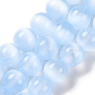 Natural Selenite Beads Strands, Dyed, Round, Light Sky Blue, 6mm, Hole: 1.2mm, about 65pcs/strand, 15.35 inch(39cm)(G-C142-01A-03)