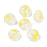 Two Tone Glass European Beads, Large Hole Beads, Faceted Rondelle, Champagne Yellow, 14x8mm, Hole: 5.5~6mm(GDA009-2)