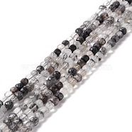 Natural Black Rutilated Quartz Beads Strands, Faceted, Cube, 4x4x4mm, Hole: 0.8mm, about 108pcs/strand,  15.28~15.51 inch(38.8~39.4cm)(G-M390-06A)