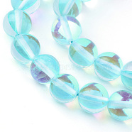 Synthetic Moonstone Beads Strands, Holographic Beads, Dyed, Round, Light Sky Blue, 8mm, Hole: 1mm, about 45~47pcs/strand, 14~15 inch(G-R375-8mm-B04)