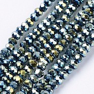 Electroplate Glass Bead Strands, Faceted, Rondelle, Green Plated, 3x2mm, Hole: 0.5mm, about 188~190pcs/strand, 14.5 inch(X-EGLA-R080-2mm-05)