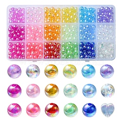 526Pcs 18 Style Transparent Acrylic Beads, AB Colors Plated, Round & Heart, Mixed Color, 8x8x3mm, Hole: 1.5~2mm(MACR-YW0002-07)