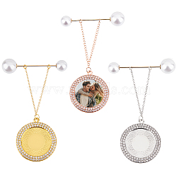 3Pcs Flat Round Pendants Alloy Brooches, with ABS Plastic Pearl, Mixed Color, 105mm(JEWB-FH00009)