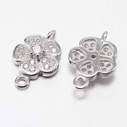 Flower 925 Sterling Silver Micro Pave Cubic Zirconia Links, Platinum, 14x9x3mm, Hole: 1mm(STER-F011-226)