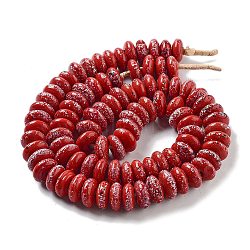Handmade Lampwork Beads, Rondelle, Red, 14.5~15x6.5~7.5mm, Hole: 3.6mm, about 93pcs/strand, 25''(63.5cm)(LAMP-Z008-12F)