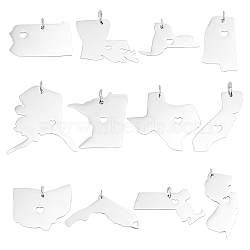 Unicraftale 12Pcs 12 Style 201 Stainless Steel Pendants, Laser Cut, Map, Stainless Steel Color, 14~29.5x11~31x1mm, Hole: 3mm, 1pc/style(STAS-UN0001-03)