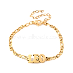 Constellation 202 Stainless Steel Figaro Chain Link Bracelets for Women Men, Golden, Leo, 6-1/8 inch(15.5cm), Pendant: 8x19x1.5mm(AJEW-U006-01I)