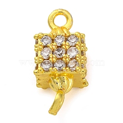 Brass Micro Pave Cubic Zirconia Cube Links Connector Charms, Lead Free & Cadmium Free, Golden, 13.5x6x6mm, Hole: 1.4mm(KK-A230-04G)