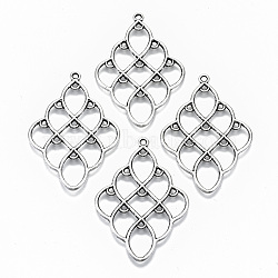 Tibetan Style Alloy Chandelier Components Links, Rhombus, Cadmium Free & Lead Free, Antique Silver, 51x36x2mm, Hole: 1.8mm, about 250pcs/1000g(TIBE-N011-009AS-RS)