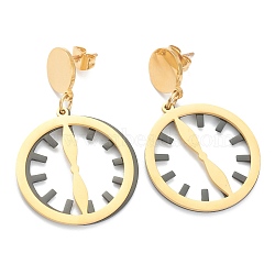 Ion Plating(IP) 304 Stainless Steel Dangle Stud Earrings, with Ear Nuts, Clock, Golden, 40mm, Pin: 0.8mm(EJEW-P190-12G)