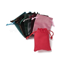 Velvet Jewelry Drawstring Storage Pouches, Rectangle, Mixed Color, 9.5x7x0.5cm(ABAG-P013-02A)