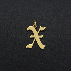 201 Stainless Steel Pendants, with Jump Ring, Old English, Letter, Laser Cut, Golden, Letter.X, 16x12.5x1mm, Hole: 3mm(A-STAS-R111-JA566-X)