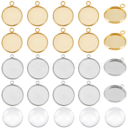 40Pcs 2 Colors 304 Stainless Steel Pendant Cabochon Settings, Plain Edge Bezel Cups, Flat Round, with 40Pcs Transparent Glass Cabochons, Golden & Stainless Steel Color, Tray: 16mm, 20.5~22x17.5~18x2mm, Hole: 1.8~2.5mm, 20pcs/color(STAS-UN0053-66)