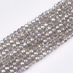 Electroplate Glass Beads Strands, AB Color Plated, Faceted(32 Facets), Round, Light Grey, 4mm, Hole: 0.5mm, about 100pcs/strand, 14.2 inch(EGLA-R016-4m-27)