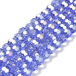 Transparent Glass Beads, 32 Facets, AB Color Plated, Round, Cornflower Blue, 8x7~7.5mm, Hole: 1.5mm, about 66pcs/strand, 18.82''~19.06''(47.8~48.4cm)(EGLA-A035-T8mm-B14)