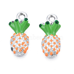 UV Plating Alloy Enamel Pendants, Cadmium Free & Lead Free, Pineapple, Platinum, Orange, 19x8.5x5mm, Hole: 1.8mm(ENAM-N058-05B)