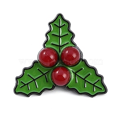 Christmas Theme Pine Leaf Enamel Pins, Black Alloy Brooched, Leaf, 30.5x33mm(JEWB-Z033-01EB)