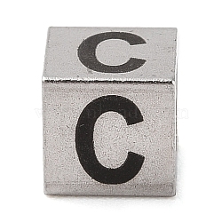 Tarnish Resistant 201 Stainless Steel European Beads, Large Hole Beads, Cube with English Letter, Stainless Steel Color, Letter C, 7x7x7mm, Hole: 5mm(STAS-M058-01C-P)