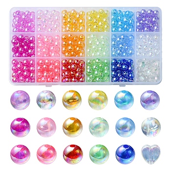 526Pcs 18 Style Transparent Acrylic Beads, AB Colors Plated, Round & Heart, Mixed Color, 8x8x3mm, Hole: 1.5~2mm