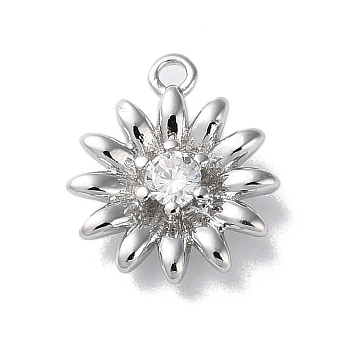 Glass Charms, with Brass Findings, Flower Charm, Real Platinum Plated, 11x9.5x2.5mm, Hole: 1mm