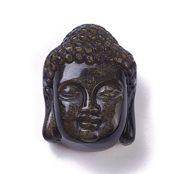 Natural Golden Sheen Obsidian Pendants, Buddha Head, 33x24.5x15.5mm, Hole: 1.2mm