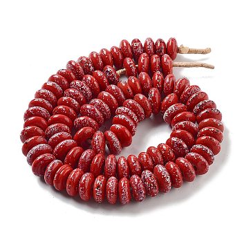 Handmade Lampwork Beads, Rondelle, Red, 14.5~15x6.5~7.5mm, Hole: 3.6mm, about 93pcs/strand, 25''(63.5cm)