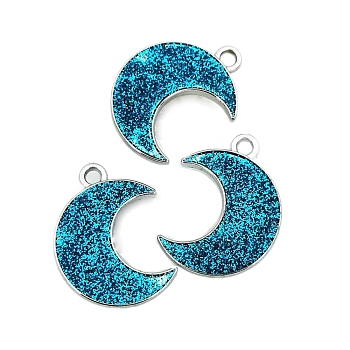 CCB Plastic Pendants, DIY Accessories, for Jewelry Making, with Glitter Powder, Moon, Platinum, Dark Cyan, 31x23x3mm