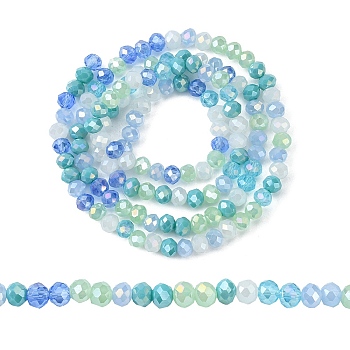 Electroplate Glass Beads Strands, Faceted, Rondelle, Light Sky Blue, 4.5x3.5mm, Hole: 1mm, about 140~143pcs/strand, 18.90 inch~19.29 inch(48cm~49cm)