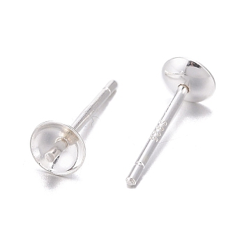 925 Sterling Silver Stud Earring Findings, For Half Drilled Beads, Silver, 12.5x4mm, Pin: 0.8mm