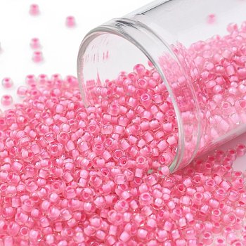 TOHO Round Seed Beads, Japanese Seed Beads, (191C) Pink Lined Crystal, 11/0, 2.2mm, Hole: 0.8mm, about 1110pcs/bottle, 10g/bottle