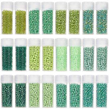 Glass Seed Beads, Round, Green, 2~2.5x1.5~2mm, Hole: 0.8~1mm, 12 colors, 10g/color