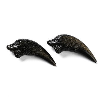 Natural Golden Sheen Obsidian Pendants, Wolf Tooth Shaped Charms, 40x16~16.5x11mm, Hole: 1.4~1.6mm