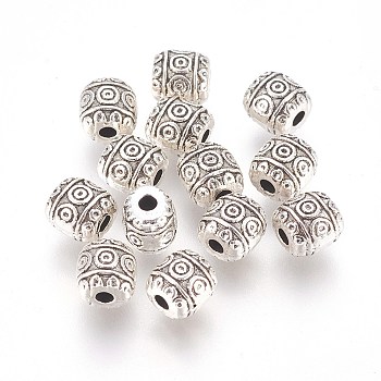 Tibetan Style Alloy Beads, Lead Free & Cadmium Free, Barrel, Antique Silver, 6x6mm, Hole: 1.6mm