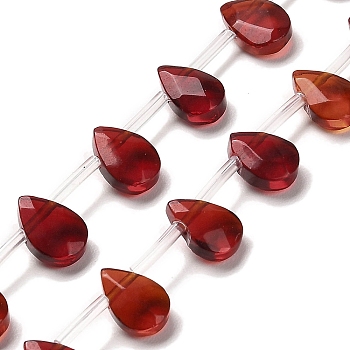 K9 Glass Beads Strands, Top Drilled, Faceted, Teardrop, Dark Red, 9x6x4mm, Hole: 0.9mm, about 40pcs/strand, 16.22''(41.2cm)