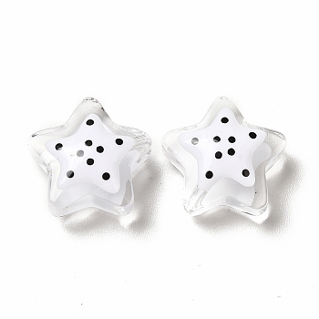 Transparent Glass Beads, with Polka Dot Pattern, Star, White, 13x13x6.5mm, Hole: 1mm