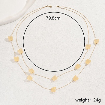 Elegant Stainless Steel Multi-Layer Butterfly Necklace for Women's Party, Real 18K Gold Plated, 31.42 inch(79.8cm)