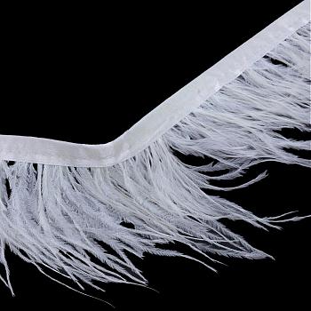 Fashion Ostrich Feather Cloth Strand Costume Accessories, Creamy White, 80~100mm, about 10yards/bag