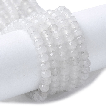 Natural Malaysia Jade Rondelle Beads Strands, Faceted, White, 4x2~3mm, Hole: 1mm, about 110~115pcs/strand, 14 inch