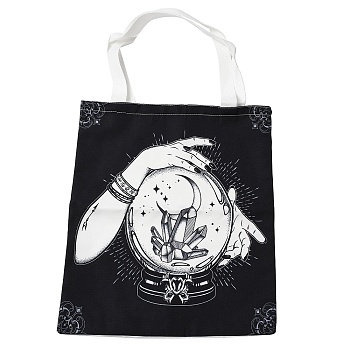 Canvas Tote Bags, Reusable Polycotton Canvas Bags, for Shopping, Crafts, Gifts, Crystal Ball & Hand, Round, 59cm