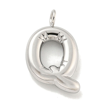 Non-Tarnish 304 Stainless Steel Pendants, Letter Charm, Stainless Steel Color, Letter Q, 18x10.5x3mm, Hole: 2mm