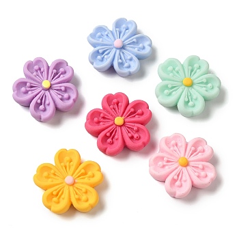 Opaque Resin Decoden Cabochons, 5-Petal Flower, Mixed Color, 21x19.5x6.5mm