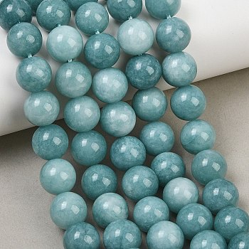 Natural Dyed White Jade Beads Strands, Smooth Round, Dark Cyan, 12mm, Hole: 1.2mm, about 33pcs/strand, 14.96''(38cm)