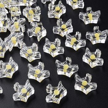 Transparent Acrylic Beads, Bead in Bead, Crown, Yellow, 14x17.5x7mm, Hole: 2mm, about 581pcs/500g